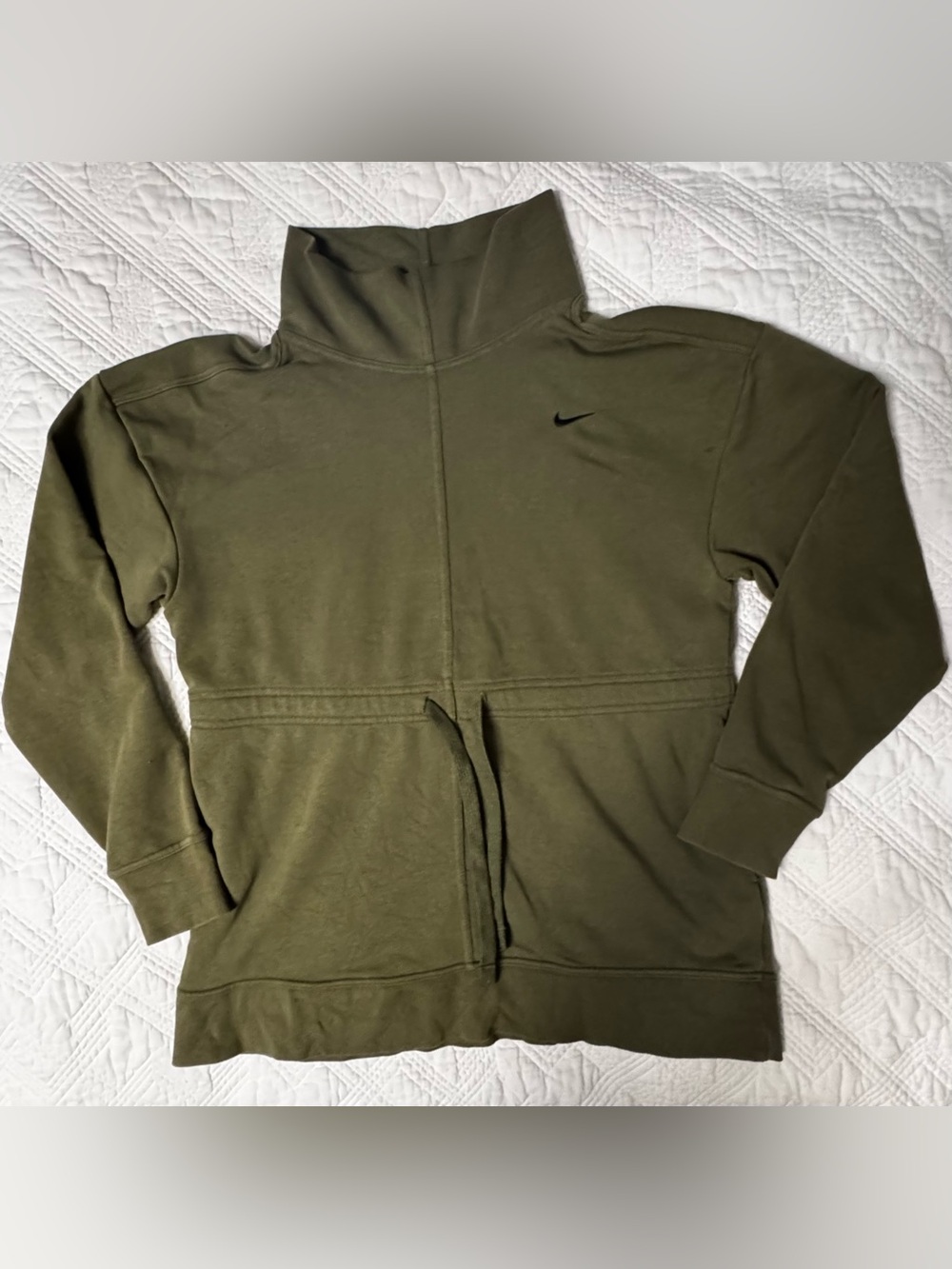Nike Olive Green Dri-FIT Get Fit Mock Neck Cinch-able Waist Training Top Medium